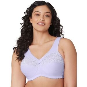NEW Glamorise 36F Magic Lift Cotton Full Figure Wireless Bra Purple 1001 91861